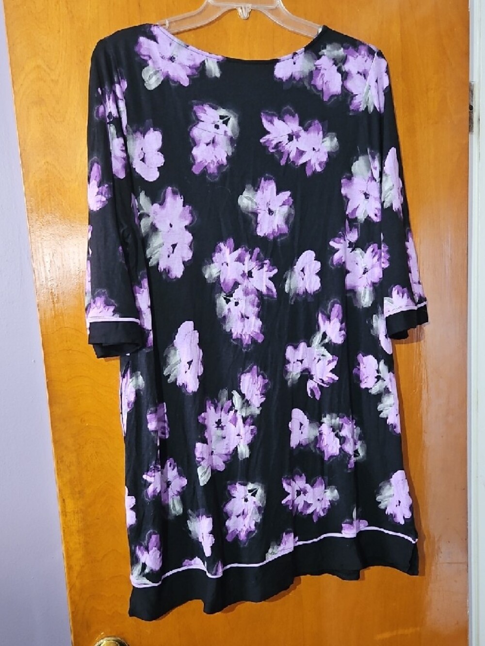 Black Floral Tunic with Lavender Blossoms - Picture 2 of 2